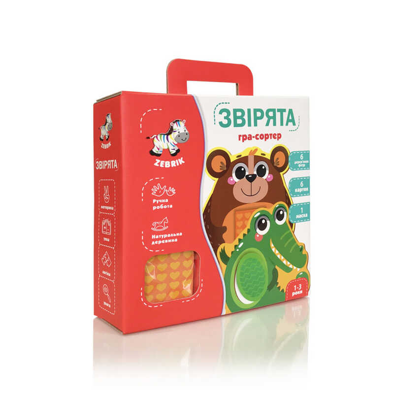 гр Дерев'яна гра "Звірята" (укр) ZB 2002-05 (6) "Vladi Toys", 6 карток з тваринами, 6 дерев'яних фігурок