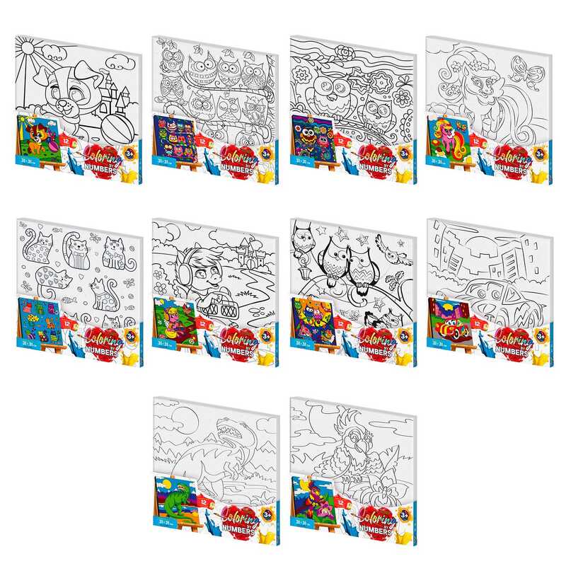 гр Розмальовка за номерами. Coloring by numbers CBN-01-01,02,03,04..10 розмір 31см*31см с.1 (10) "Danko Toys" ВИДАЄТЬСЯ МІКС ВИДІВ