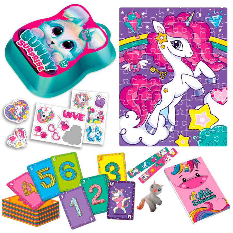 гр Набір для творчості "Bunny surprise"  VT 8080-14 (3) рожевий "Vladi Toys", пазли, 50 карток, наліпки, іграшка на пальчик, блокнот, в коробці