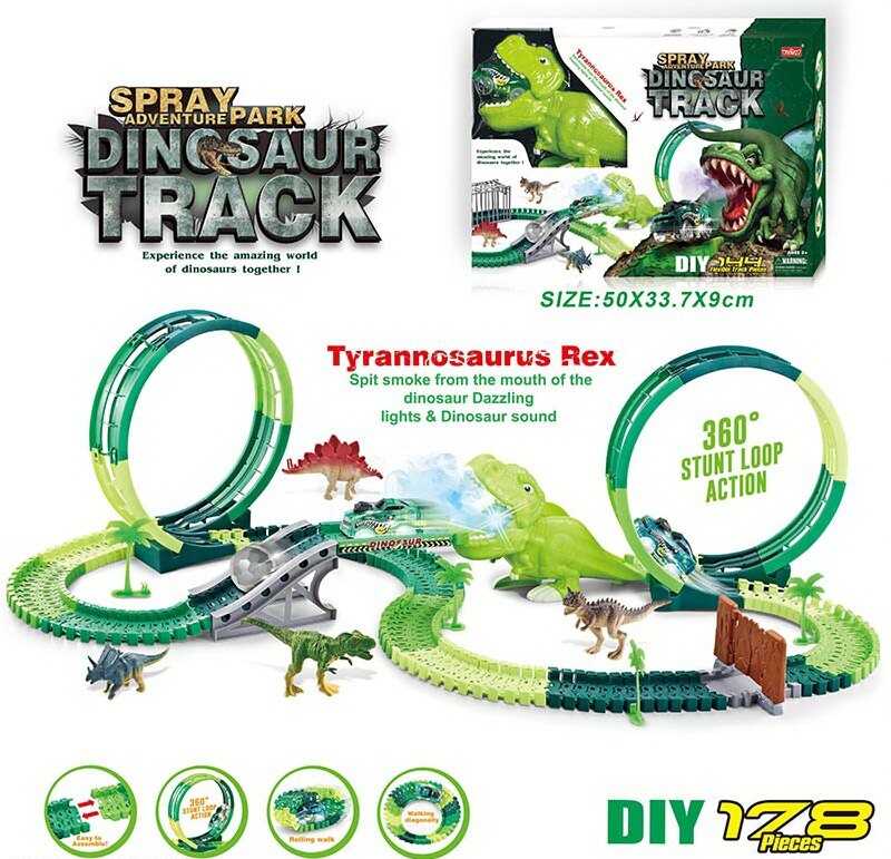 Трек 352 (18/2) світло, звук, дино майданчик, 178 елементів, довжина треку 488 см, аксесуари, в коробці