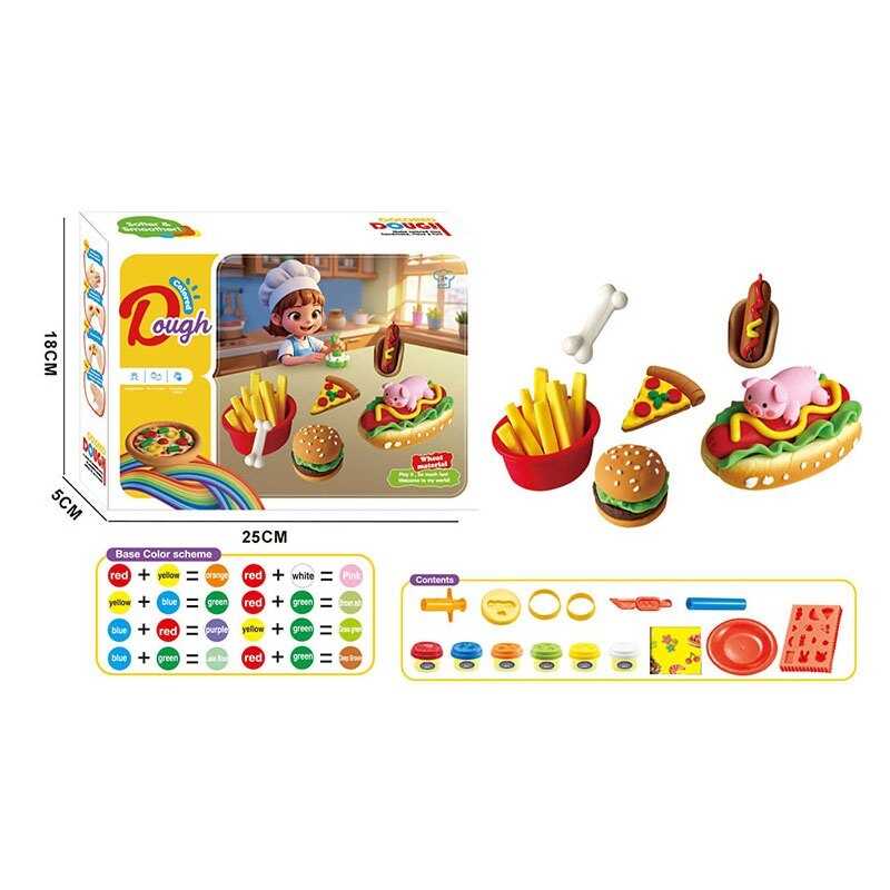 Тісто для ліплення 9010 (72/2) екструдер, 6 кольорів тіста, фігурні форми, ніж, тарілочка, в коробці