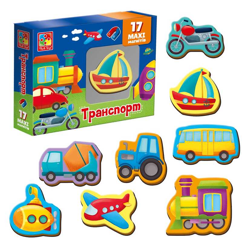 гр Набір магнітів "Транспорт" VT 3106-26 укр (12) "Vladi Toys", 17 елементів, в коробці