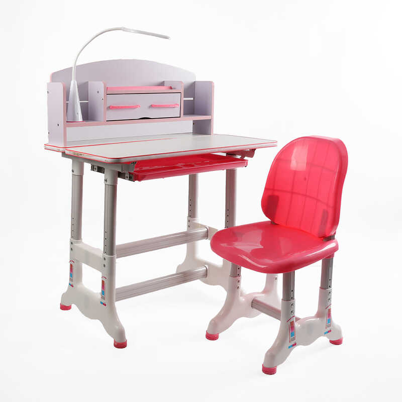 Парта дитяча зі стільчиком BL-18806 (1) колір рожевий, з полицями, регульована висота та нахил , з лампою, в коробці