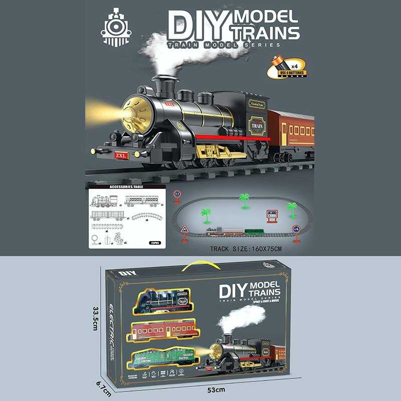 Залізниця XZ 012 (24) локомотив, 2 вагони, колія: 160х75 см, підсвічування, звуки, парогенерація, аксесуари, в коробці