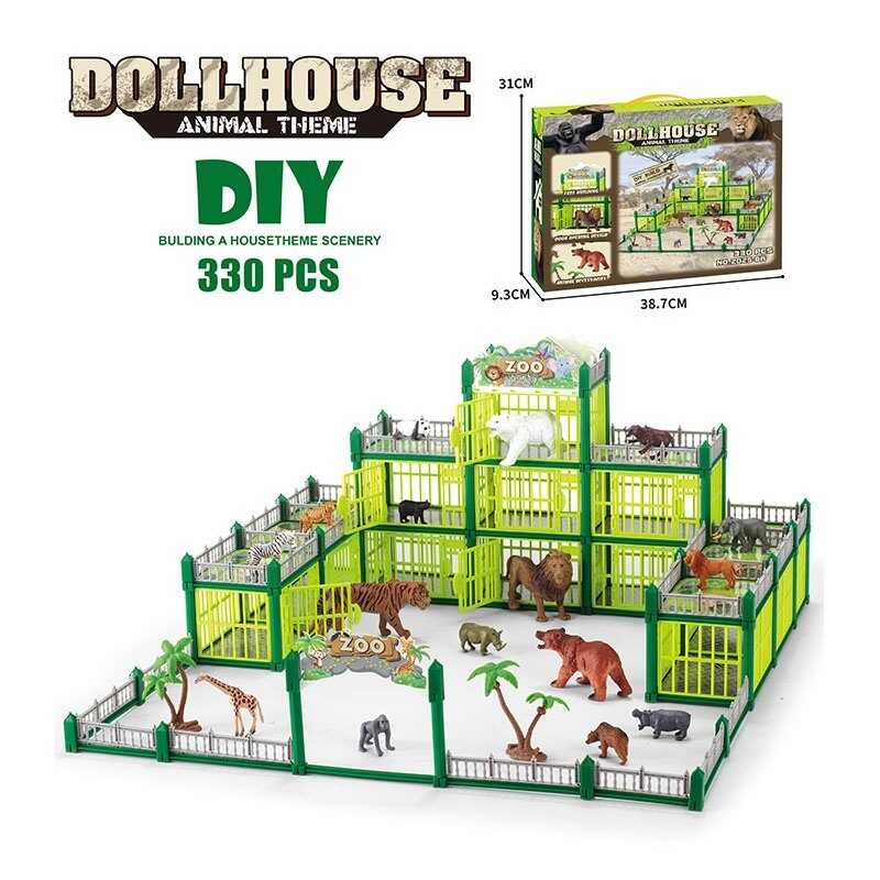 Зоопарк 2025-8 A (12) 330 деталей, 4 великі тварини: 11 см, 12 маленьких тваринок: 5 см, тварини гумові, аксесуари, в коробці