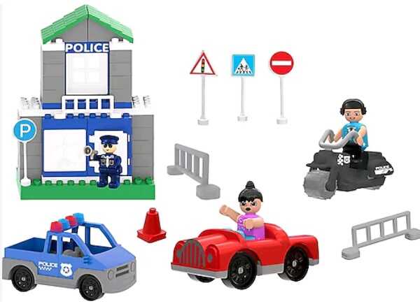 Конструктор 03-613 Pilsan (6) "Поліція", 2 машини, мотоцикл, 3 ігрові фігурки, аксесуари, в коробці