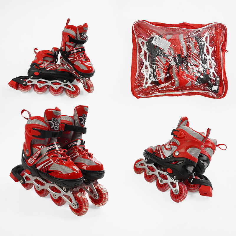 «Ролики 73426-S /розмір 29-33/ колір – ЧЕРВОНИЙ (6) колеса PVC, устілка 17-20 см, ПЕРЕДНЄ КОЛЕСО СВІТЛО, d – 6.5 см, в сумці