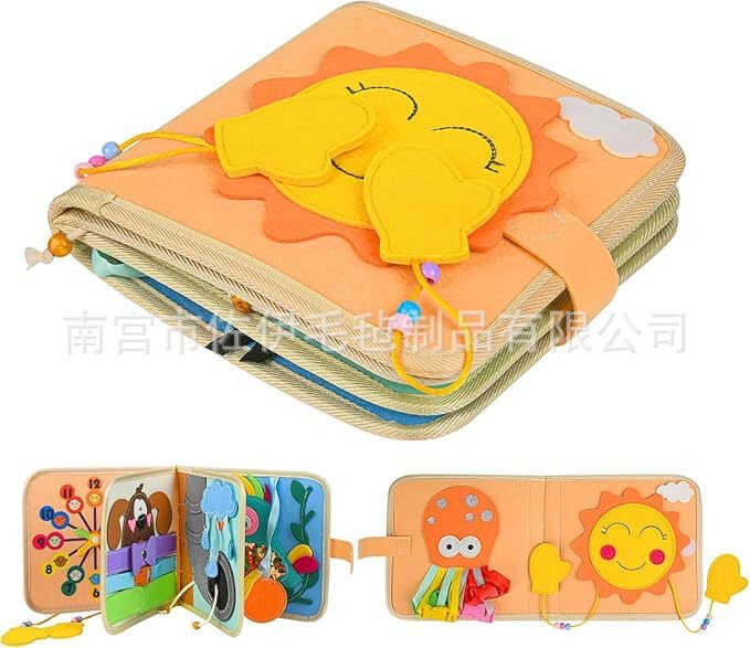 М’яка книжка - бізіборд  C 75321 (50)  годинник, намистини, гудзики, стрічки, елементи на липучках, застібки, в пакеті