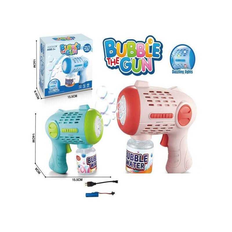 Пістолет з мильними бульбашками 9834 A (72) 2 кольори, акум. 3.7V, USB-кабель, мильний розчин, підсвічування, автоматичний принцип, в коробці