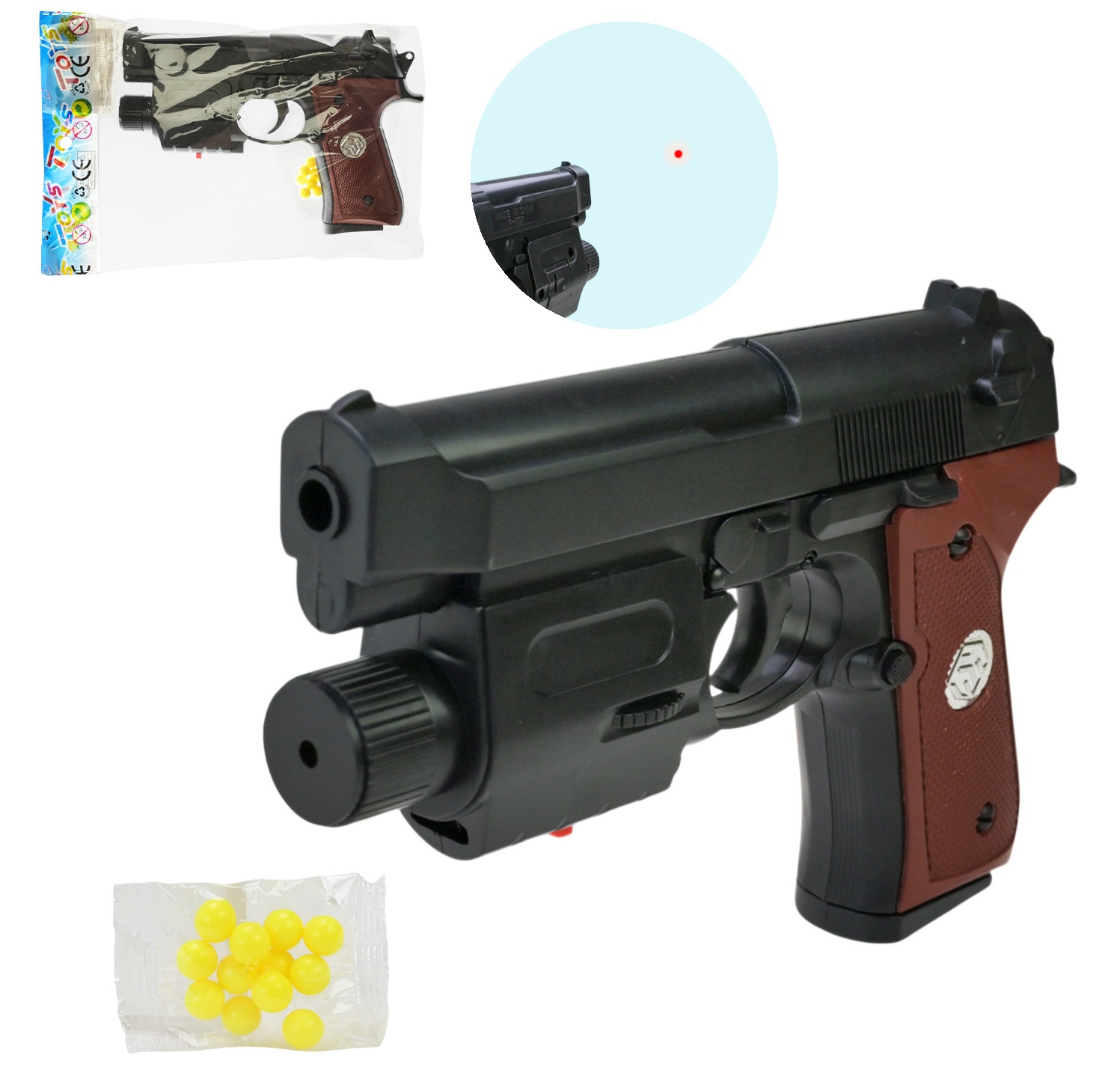 Пістолет 757-1 , пласт. кульки , лазерний приціл, в пакеті