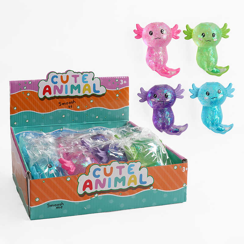 Гра антистрес M 18586 (12) ЦІНА ЗА 12 ШТУК В БЛОЦІ, “Аксолотль”, гелеве наповнення, блискітки, в коробці