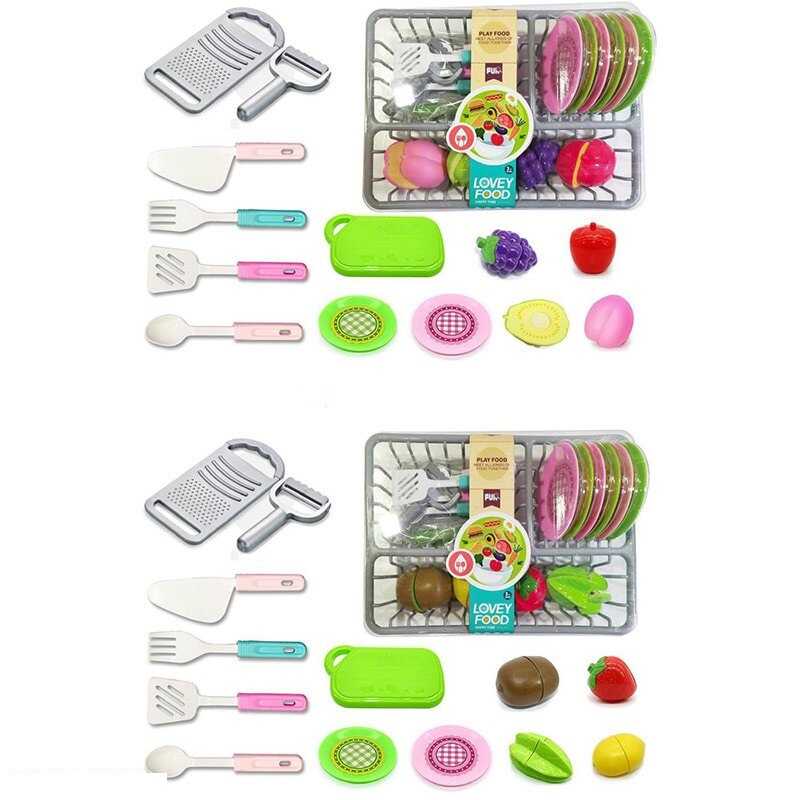 Набір посуду CS 711-10 (80/2) 2 види, продукти на липучках, підставка для посуду, тарілки, столове приладдя, дошка, терка, овочечистка, в слюді