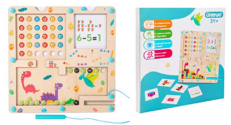 Дерев'яна магнітна гра C 71016 (60) 20 карток із завданнями, англійська абетка, цифри, магнітний стилус, в коробці