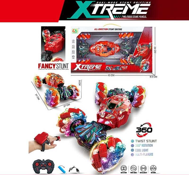 Машина на радіокеруванні 955-233 (20/2) акумулятор -  3.7 V, пульт, браслет, USB - кабель, оберт 360°, зміна положення корпусу, підсвічування, роликові колеса, в коробці