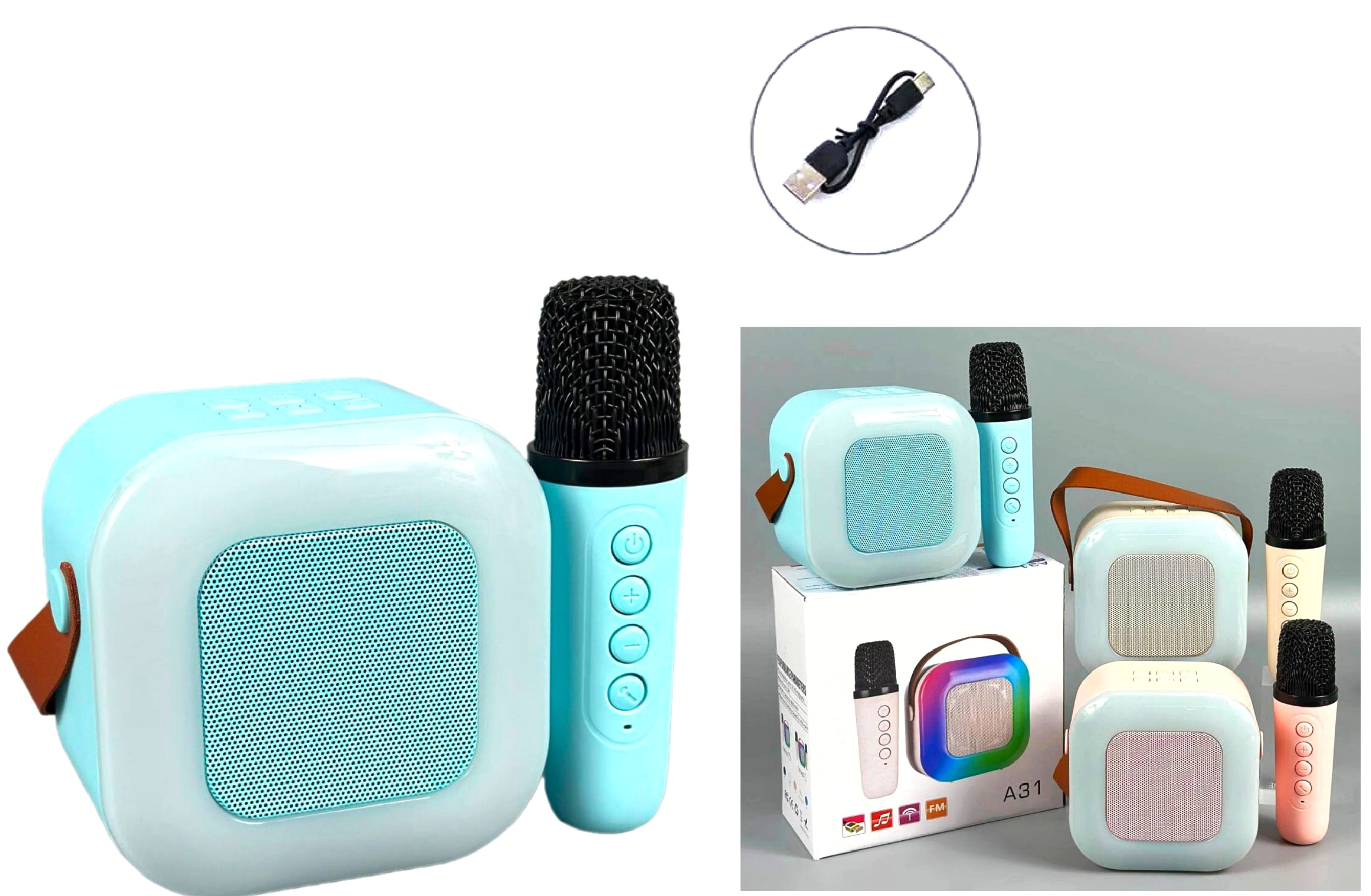 Портативна Bluetooth колонка  A 31 , з караоке  мікрофоном та RGB підсвічуванням , USB, TF картка, 3 кольри, коробка