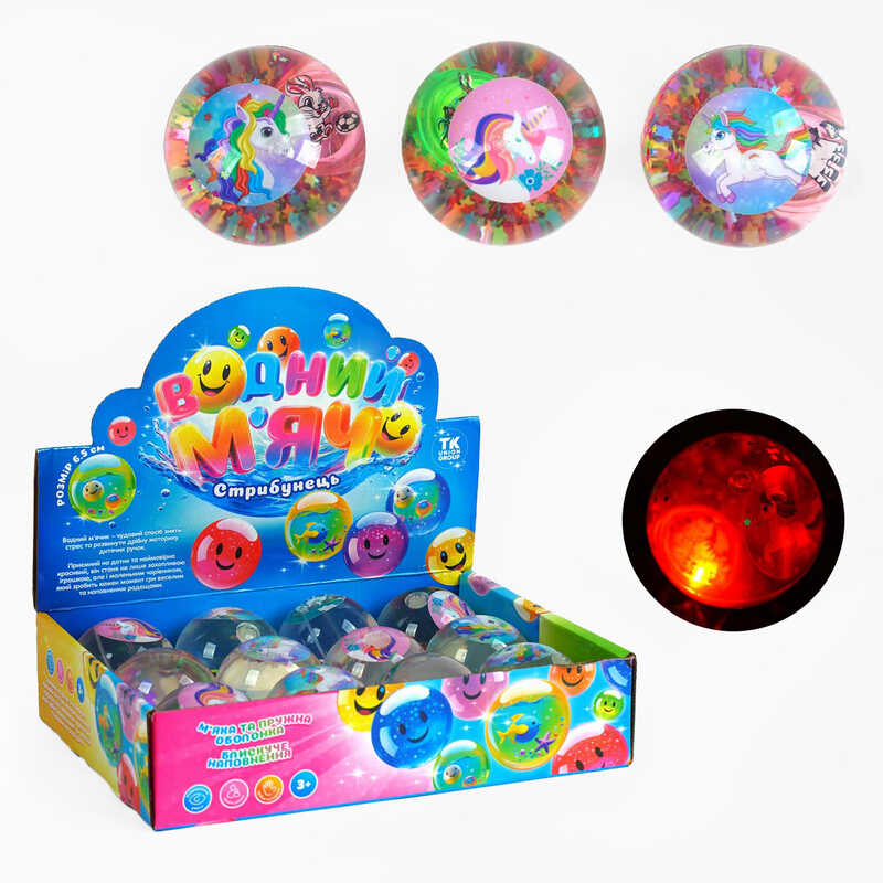 М`яч стрибун С 65461 (12) "TK Group", ЦІНА ЗА 12 ШТУК В БЛОЦІ “Єдиноріг”, блискітки, підсвічування, в коробці