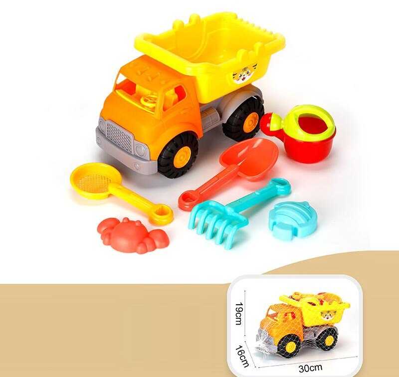 Пісочний набір YF 3637 (45) машина - самоскид, лопатка, граблі, лійка, сито, 2 формочки, в сітці