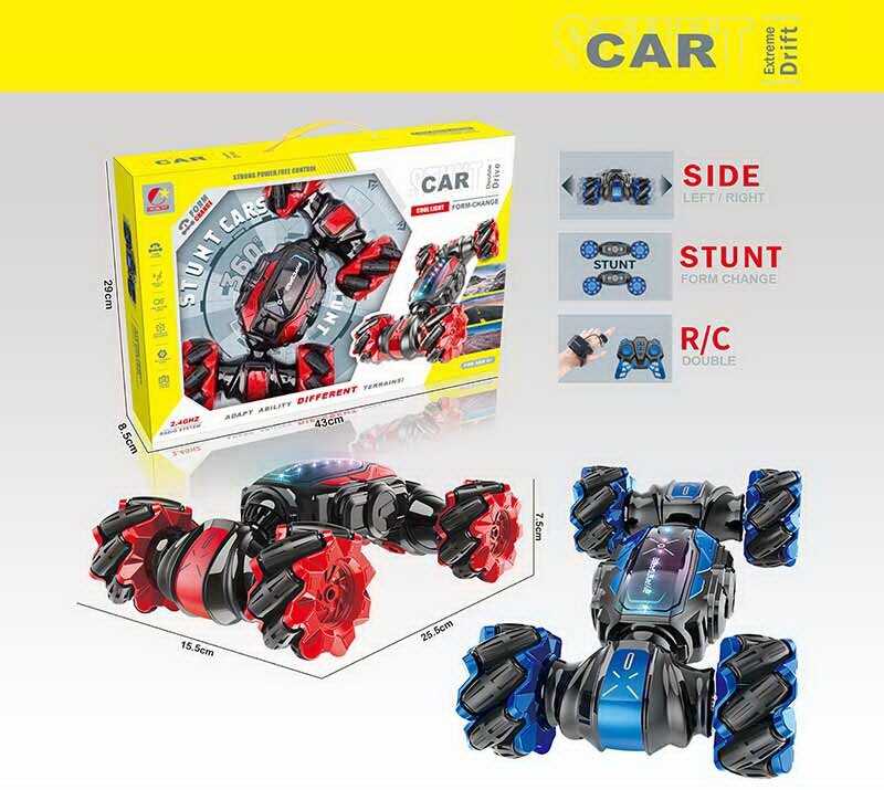 Машина на радіокеруванні CX 86 (24) 2 кольори, роликові колеса, підсвічування, акум. 3.7V, музика, звуки, USB-кабель, пульт 2.4G + сенсорний браслет, викрутка, зміна положення корпусу, в коробці