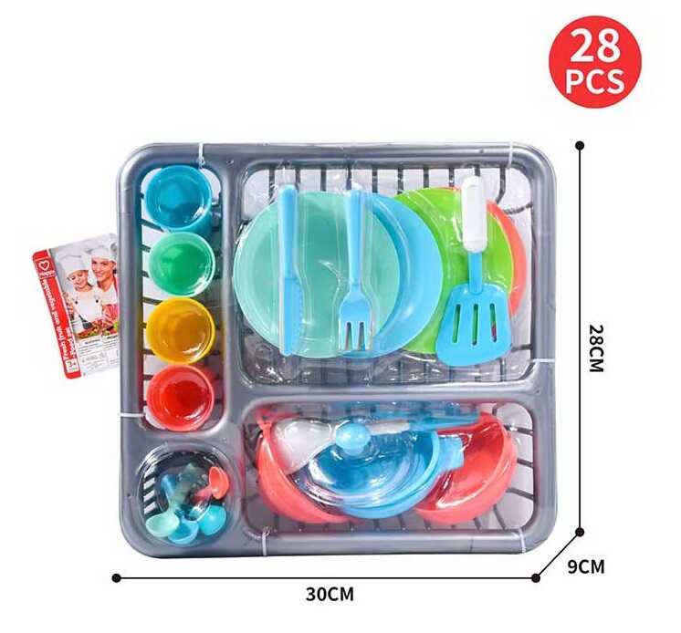 Набір посуду BJ 008 (36) 28 елементів, тарілки, ложки, виделки, сковорідка, склянки, лопатка, в слюді