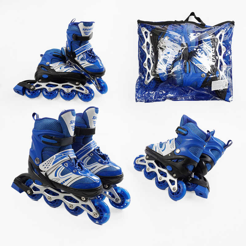 Ролики 15728-S /розмір 29-33/ колір – СИНІЙ (6) колеса PU, устілка 18-20 см, ПЕРЕДНЄ КОЛЕСО СВІТЛО, d – 6.5 см, в сумці