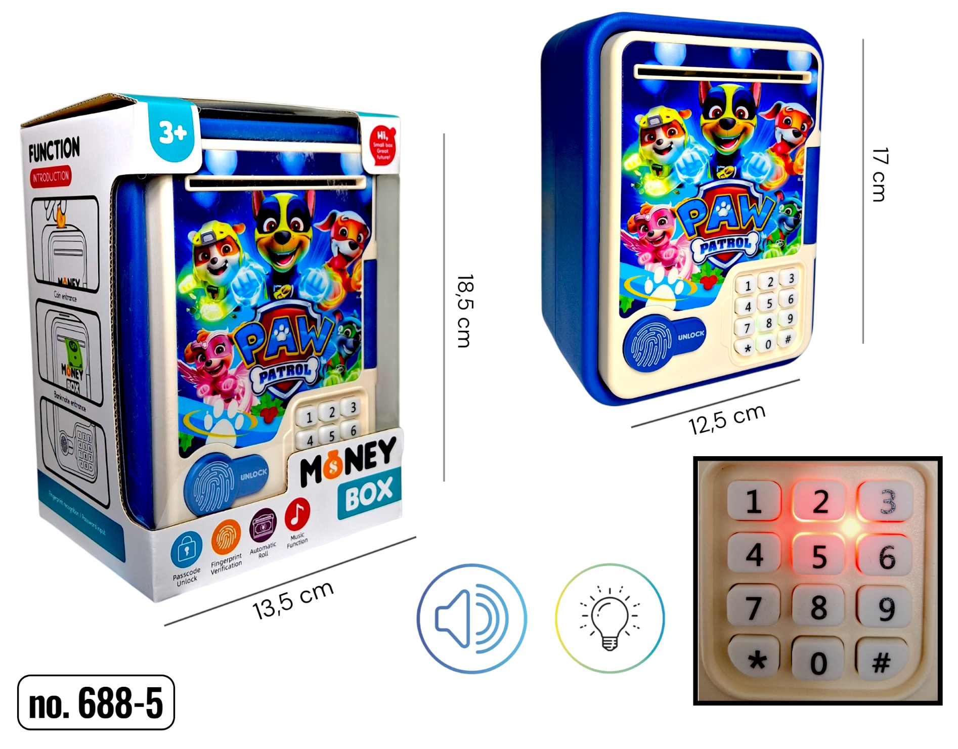 Сейф 688-5 , герой «Щенячий патруль» , звуки, підсвічування, відбиток пальця, пароль, в коробці