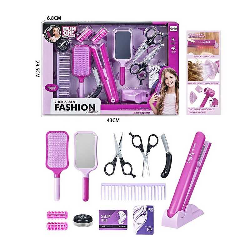 Набір перукаря QY 015 (36) стайлер на батарейках, гребінець, ножиці, бігуді, дзеркальце, щітка для волосся, в коробці