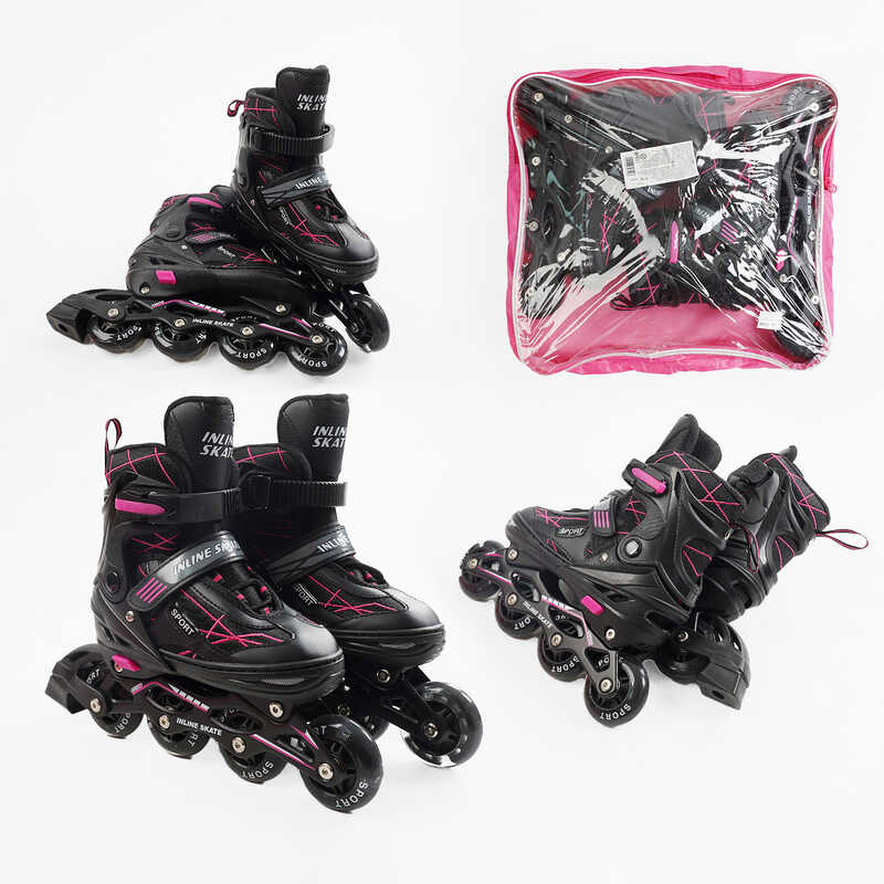 Ролики 99250-L /розмір 39-43/ колір – РОЖЕВИЙ (6) колеса PU, устілка 24-28 см, ПЕРЕДНЄ КОЛЕСО СВІТЛО, d – 6.5 см, в сумці