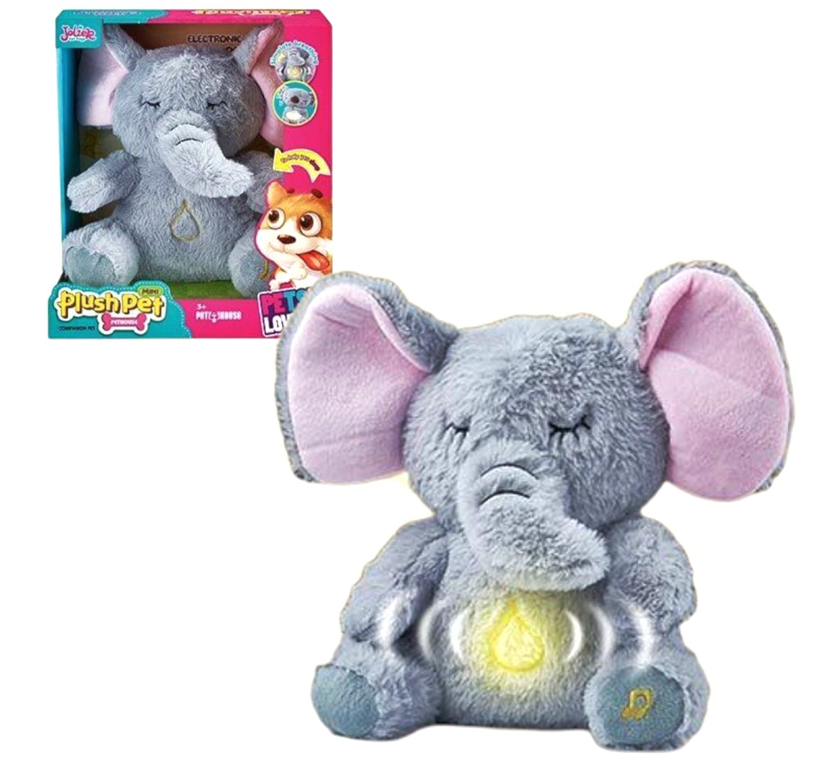 Інтерактивна іграшка MC 1108 , “Слоник”, висота 29 см, підсвічування, сплюшка, мелодія, дихає, на батарейках, для сну, в коробці