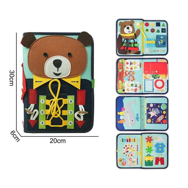 Логічна папка 25034 (28) лабіринт з кульками, липучки, гудзики, шнурівка, поп іт, застібка, геометричні фігури, фрукти на ниточці, цифри