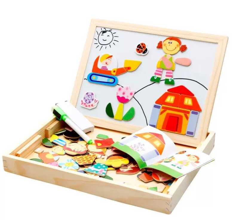 Дерев'яна магнітна дошка C 73977 (36) “Дітлахи”, магнітні пазли, дошка пиши-стирай, в коробці