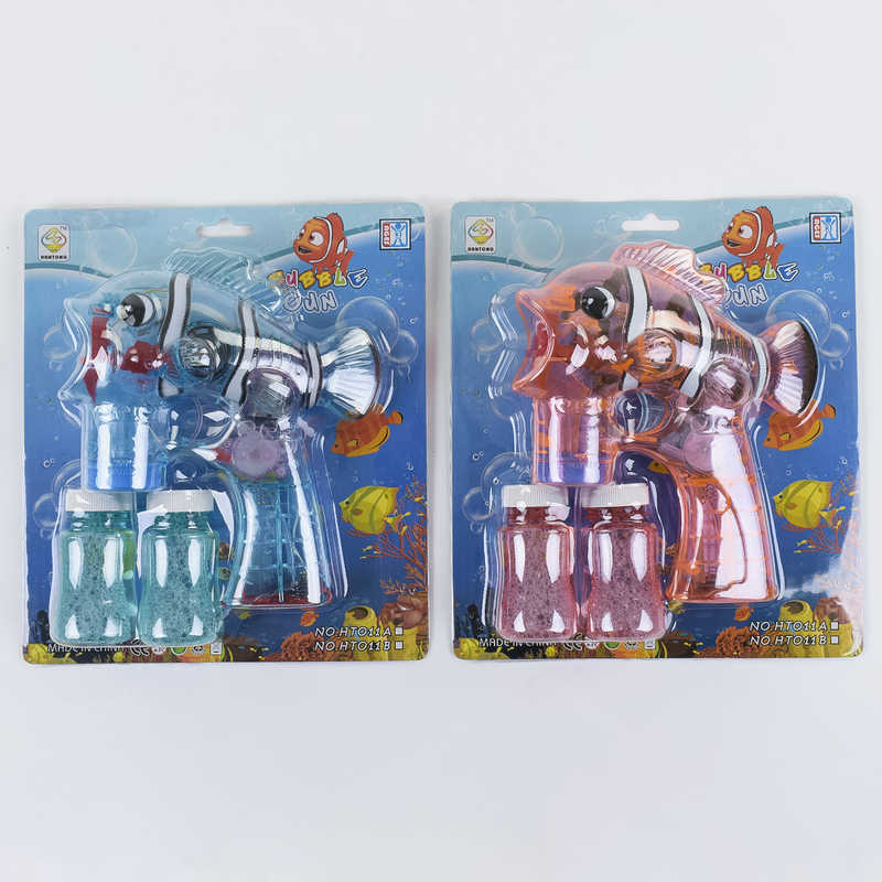 Пістолет з мильними бульбашками HT 011 B (72/2) 2 види, світло, звук, на батарейці, 1шт на листі