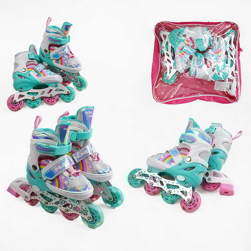 Ролики 3091-203 М розмір 34-38 (6) колір Бірюзовий, колеса PU, d колес – 6 см, підсвічування коліс, в сумці