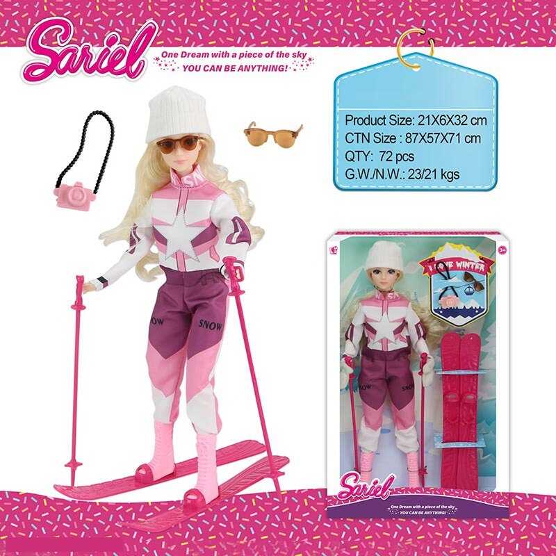 Лялька 92011 A (72/2) висота: 30 см, шарнірні з’єднання суглобів, голова та руки: гума, тіло та ноги: пластик, знімний одяг та взуття, лижі, аксесуари, в коробці