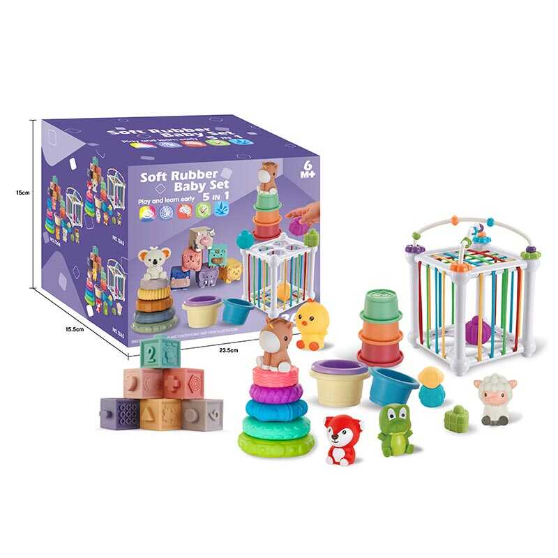 Набір для розвитку 1365 (18) 26 елементів, кубики, прорізувачі, 5 фігурок, пірамідка, куб із формами, в коробці