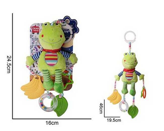 Брязкальце 688 M52 (72) "Жабка", текстильне, шумливі кульки, підвіски, 2 прорізувачі, кільце для підвішування, в пакеті