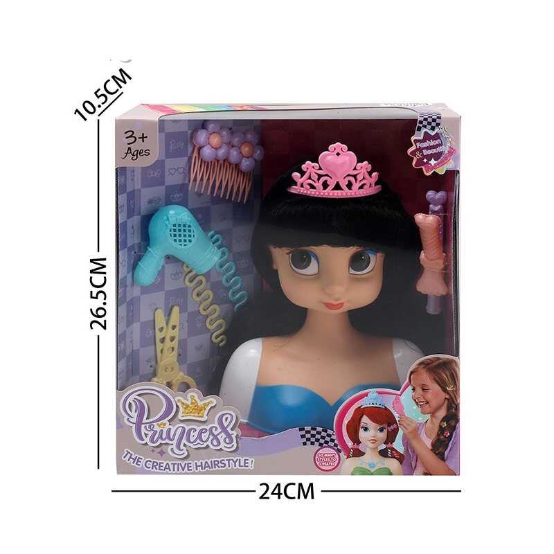 Манекен для зачісок LK 1713 C (48/2) аксесуари, корона, фен, ножиці, шпильки, в коробці