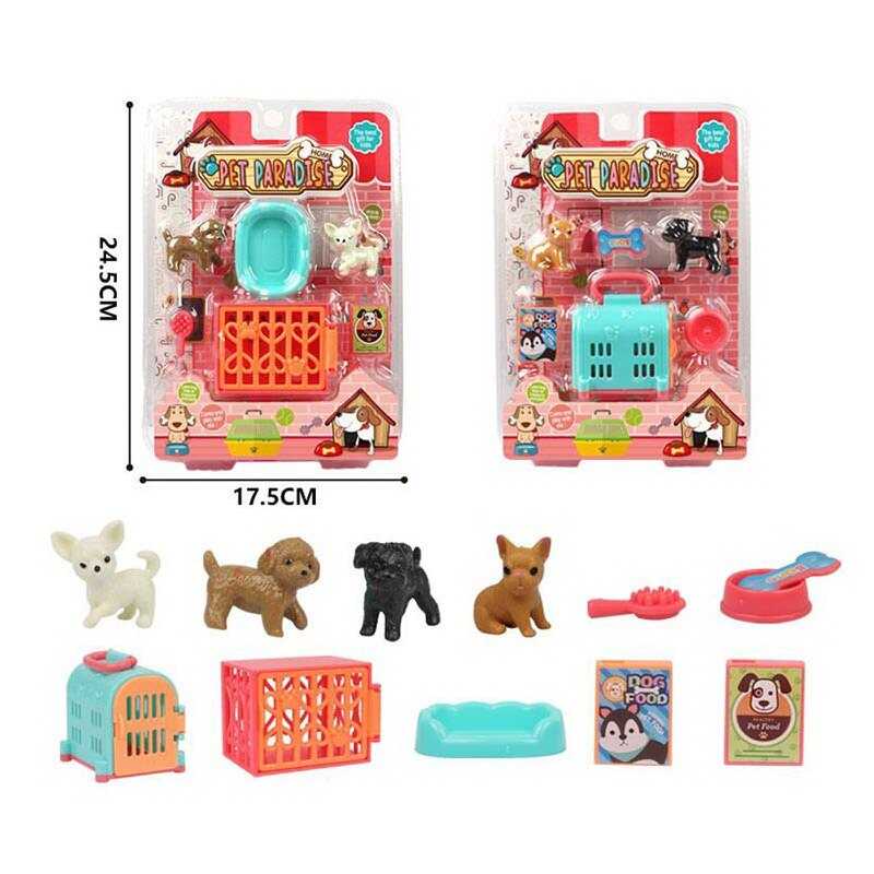 Набір тварин 878-77 A (144/2) 2 види, фігурки тварин, переноска, корм, на листі