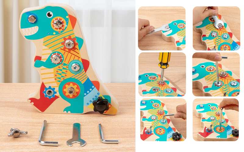 Бізіборд дерев'яний C 35581 (60) викрутка, шестигранні ключі, гайковий ключ