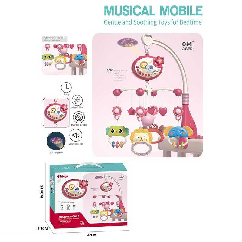 Музична карусель 648 A-67 (36/2) підсвічування, проєктор, колискові, таймер, озвучування англійською мовою, брязкальця, в коробці