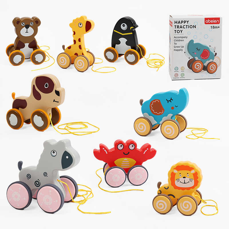 Каталка 58070-78 (96) “Тваринка”, пластикова, рухомі елементи, прорезинені колеса, шнурочок, в коробці