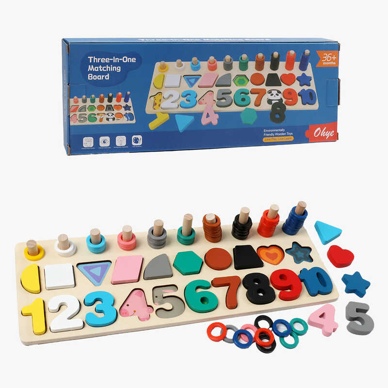 Логічна дерев’яна дошка C 74279 (30) кілочки, цифри, кільця, форми, сортер, в коробці