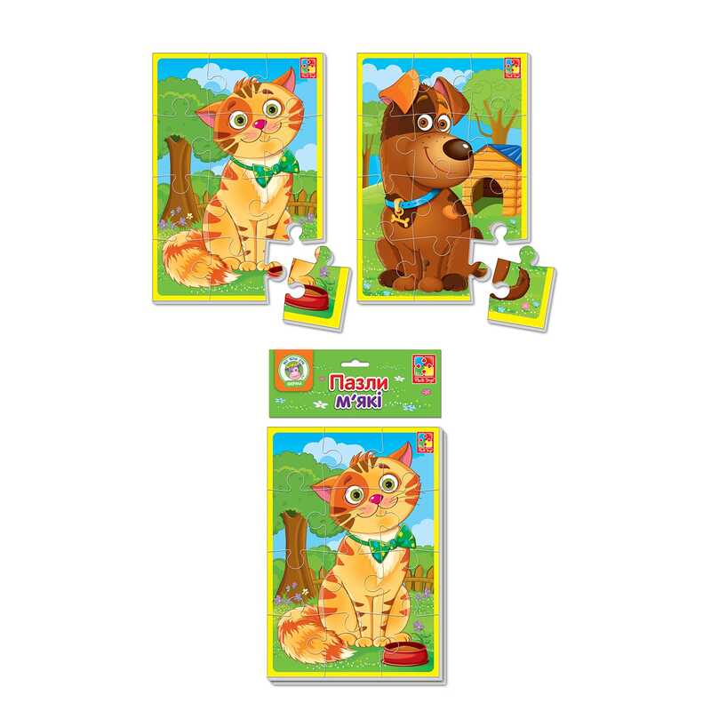 гр М'які пазли А5 "Котик та песик" VT 1103-43 (25) укр "Vladi Toys", 18 елементів