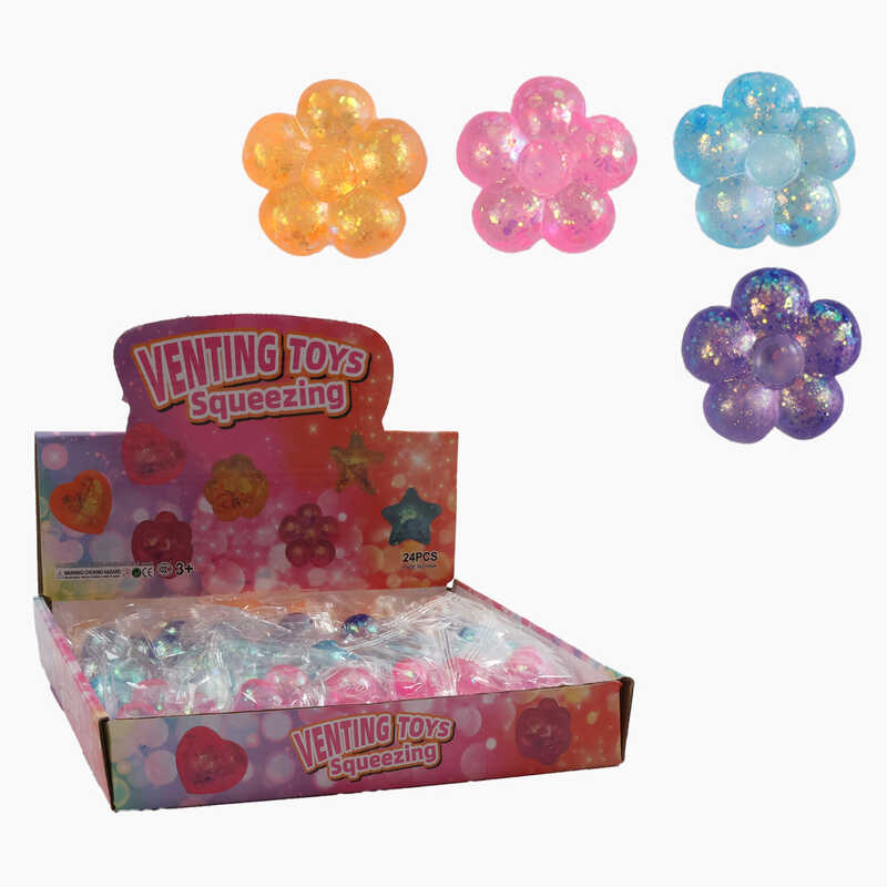 Гра антистрес C 68822 (22) ЦІНА ЗА 24 ШТУКИ В БЛОЦІ, "Квіточка", розмір 5.5х5.5х1.5 см, гелеве наповнення, блискітки, в коробці