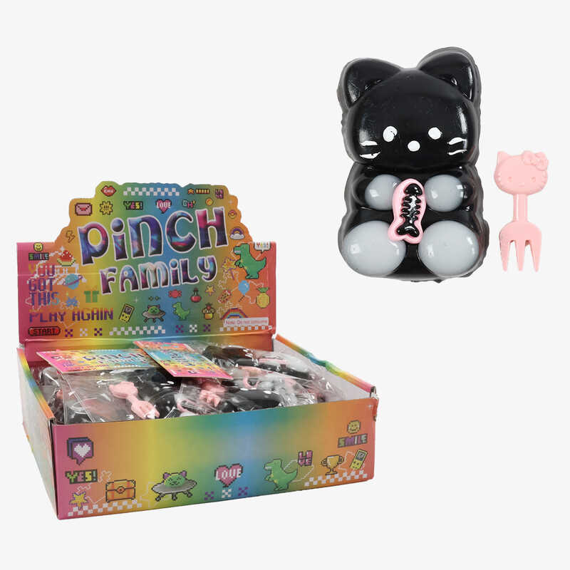 Гра антистрес C 72400 (16) ЦІНА ЗА 24 ШТУКИ В БЛОЦІ,  "Кошеня", герой, розмір: 6х10 см, декоративна виделка, рибка,  в коробці