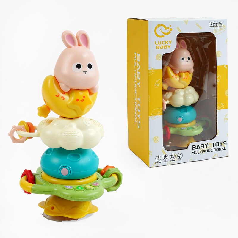 Музичне брязкальце-пірамідка LDJ 235 (36) на присосці, мелодії, пісеньки, звуки, звуки тварин, озвучення англ мовою, на присосці, прорізувачі, в коробці