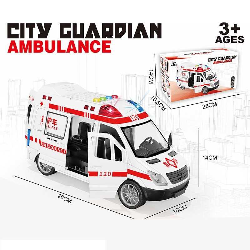 Машинка 139-1 (48/2) “Швидка допомога”, на батарейках, підсвічування, інерція, відчиняються дверцята, звуки, пісні англ. мовою, в коробці