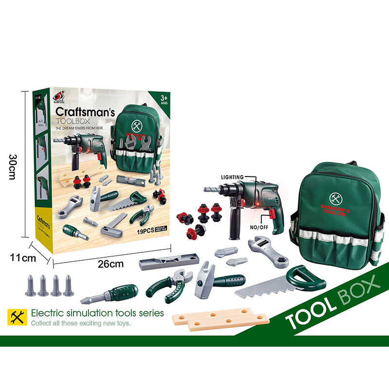 Набір інструментів G 234 (20/2) 27 елементів, підсвічування, дриль на батарейках, рюкзак для інструментів, тренувальні бруски, в коробці