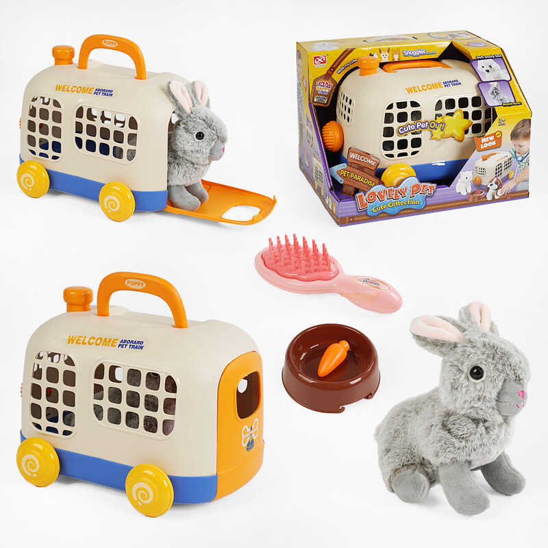 Кролик з аксесуарами 913-5 (18) переноска, миска, морква, щітка для вичісування, в коробці