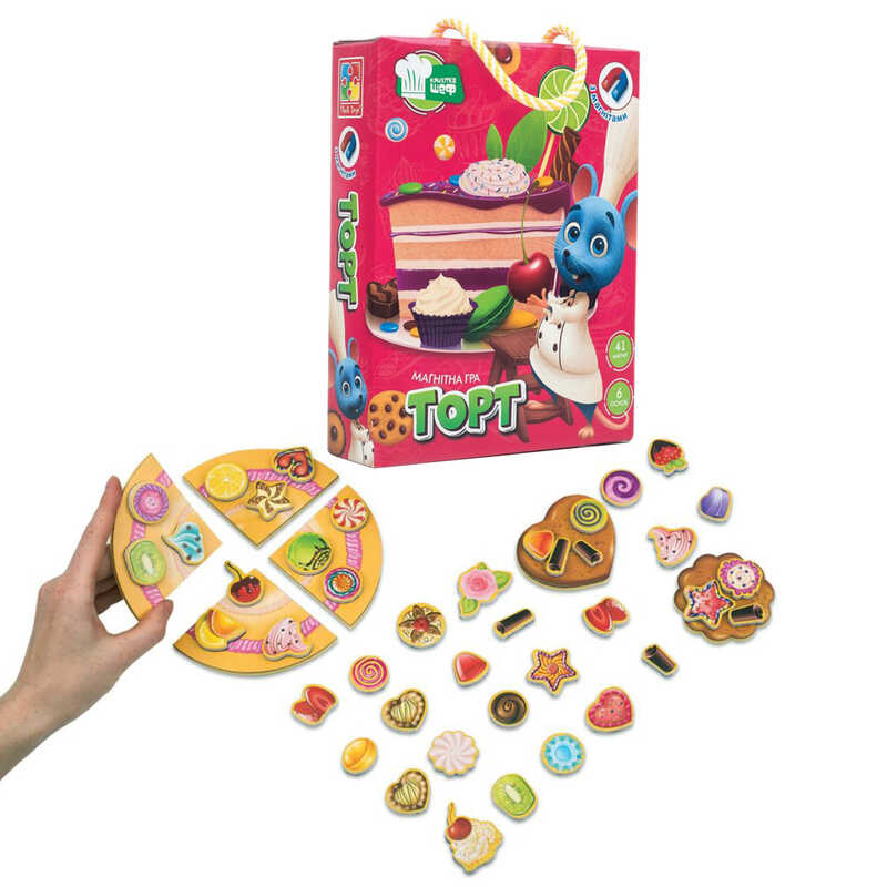гр Гра магнітна "Торт" VT3004-01 укр. (8) "Vladi Toys", 6 основ, 41 магнітний елемент
