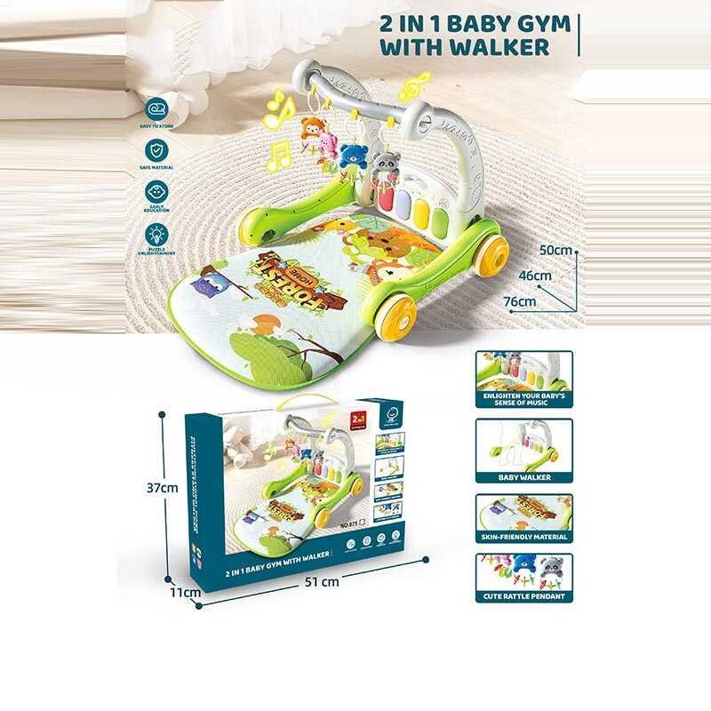 Ходунки 975 (16) 2 в 1, килимок, піаніно, ноти, звуки тварин, мелодії, підсвічування, 4 підвіски, брязкальця, в коробці